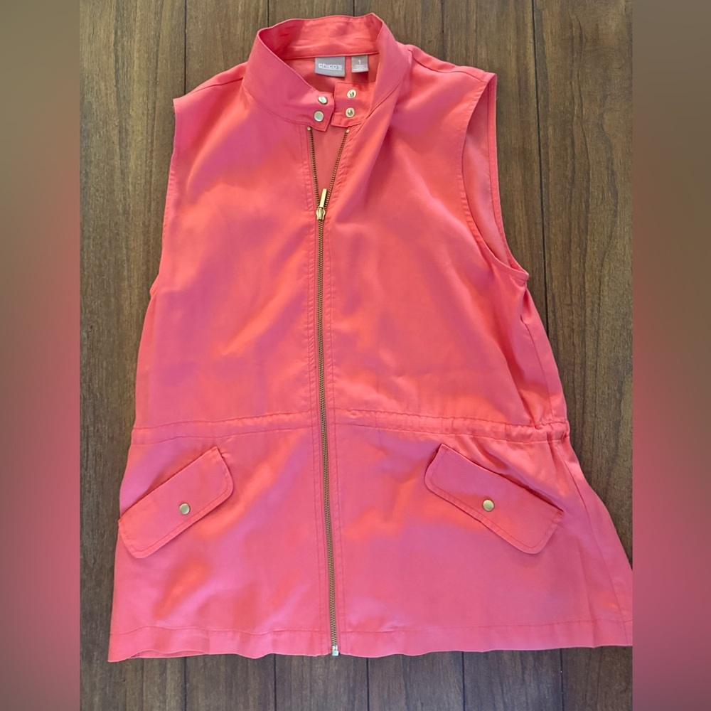 Chico's Sleeveless Zip Front Utility Vest - Coral Pink